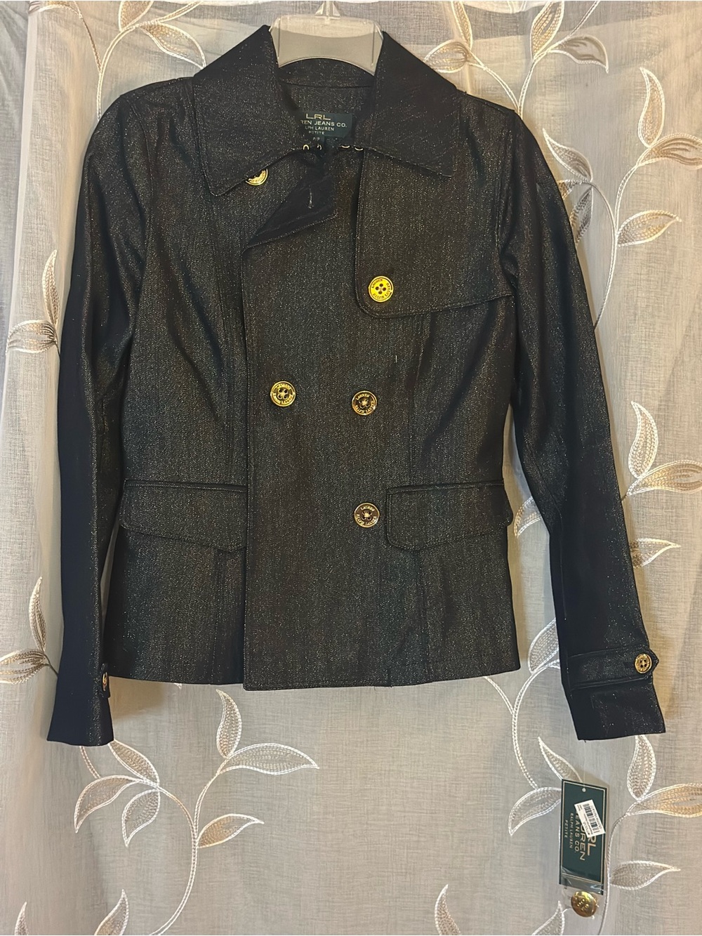 NWT Ralph Lauren LRL La Plage Metallic Gold Denim Jacket P